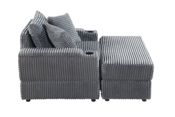 English Elm sofa Oversized Corduroy Deep-Seat Chaise with Ottoman and Lumbar Support — Plush, Sturdy Comfort Grey W1420S00009