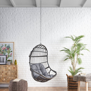 English Elm Christopher Knight Home® - BERKSHIRE Wicker Hanging Chair with 8ft Chain — Weather‑Resistant Faux Rattan Swing, 300 lb Capacity Gray 70843.00GDGRY