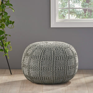 English Elm Yuny Chunky Knit Cotton Round Pouf Footrest for Living Room Bedroom Reading Nook 60493.00GRY