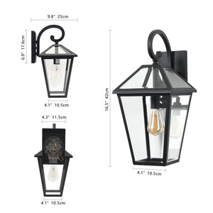 English Elm 10" Vintage Outdoor Wall Lanterns Set of 2, Black Weatherproof Sconces with Clear Glass, Rustic Porch Lighting Elegance W1340P239406