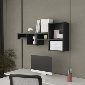 English Elm Wenge Floating Wall Shelf Unit with 5 Shelves, Space-Saving Modern Wenge Finish for Small Rooms B062P252162