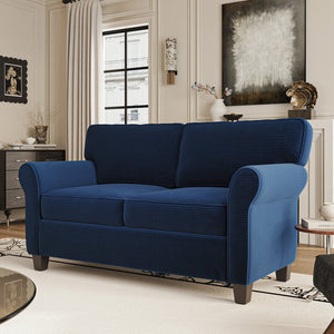 English Elm 57" Corduroy Two Seater Sofa Removable Cushions Solid Wood Frame Compact Living Room Blue W2715P433632