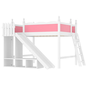 English Elm Full Loft Bed With Detachable Slide, Storage Shelves, And Cabinet In Pink & White – Fun & Functional! W1580S00245