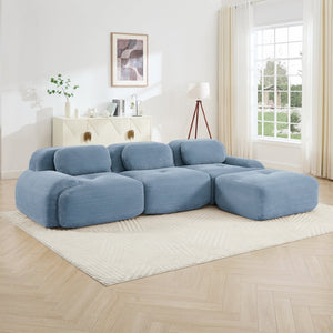 English Elm L-shaped Modular Corduroy Sectional Sofa Ergonomic Low Profile Living Room Seating Blue W714S01249