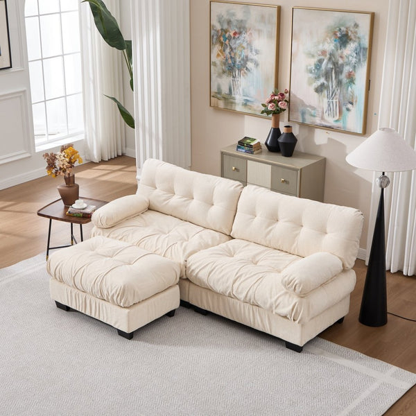 English Elm Modular Cloud Sectional with Ottoman Deep Seat Flannelette Sofa for Living Room Beige W2120S00025