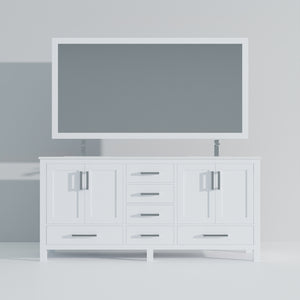 English Elm White Double Bath Vanity 72in W x 22in D with Cultured Marble Top, Chrome Faucet & Large Mirror, Durable B2731S01022