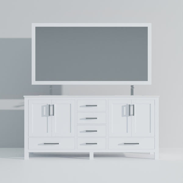 English Elm White Double Bath Vanity 72in W x 22in D with Cultured Marble Top, Chrome Faucet & Large Mirror, Durable B2731S01022