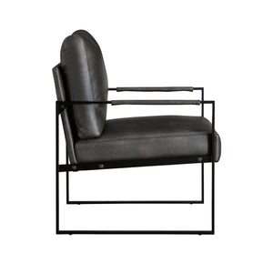 English Elm Modern Metal Accent Chair with Faux Leather Upholstery, Minimalist Frame, Comfortable Seat for Living Room Decor Dark Gray 27 L x 10 W x 23.5 H B011P255744