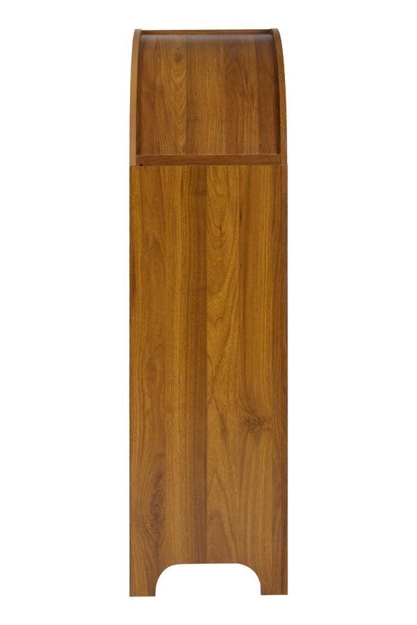 English Elm 4-tier Arched Freestanding Bookcase with Lattice Doors Open Display and Cabinet Storage W3123P485377