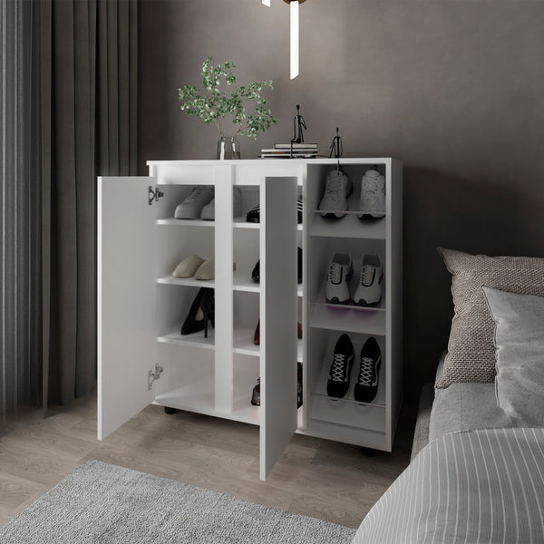 English Elm Houck 3-Tier Shoe Rack White — Compact Engineered Wood Organizer for Boots, Shoes & Accessories B200P362010