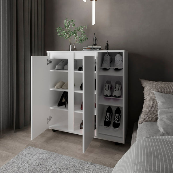 English Elm Houck 3 Tier Shoe Rack Slim White Engineered Wood Entryway Organizer for Small Spaces B200P362010