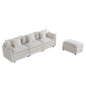 English Elm 108.66"Modern Chenille L-Shaped Sectional Sofa with Convertible Chaise, Solid Wood Frame, Plush Foam Comfort and Ottoman Set for Spacious Living Room White W1036S00057