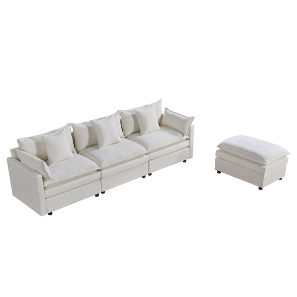 English Elm 108.66"Modern Chenille L-Shaped Sectional Sofa with Convertible Chaise, Solid Wood Frame, Plush Foam Comfort and Ottoman Set for Spacious Living Room White W1036S00057
