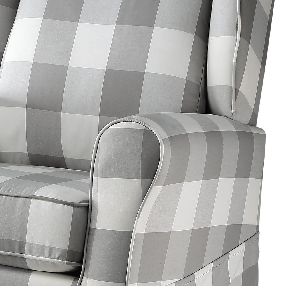 English Elm Grey Rolled Arm Swivel Glider Chair with Wingback Plaid Upholstery, Removable Covers, Elegant Comfort B062P186522