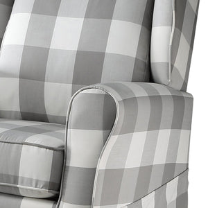 English Elm Grey Rolled Arm Swivel Glider Chair with Wingback Plaid Upholstery, Removable Covers, Elegant Comfort B062P186522