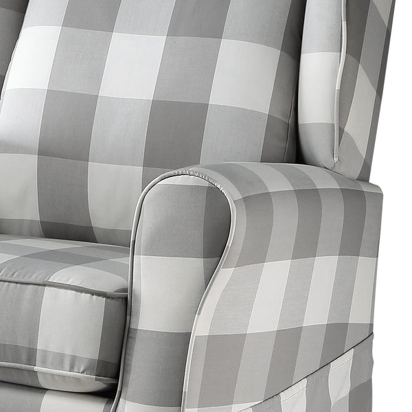 English Elm Grey Rolled Arm Swivel Glider Chair with Wingback Plaid Upholstery, Removable Covers, Elegant Comfort B062P186522