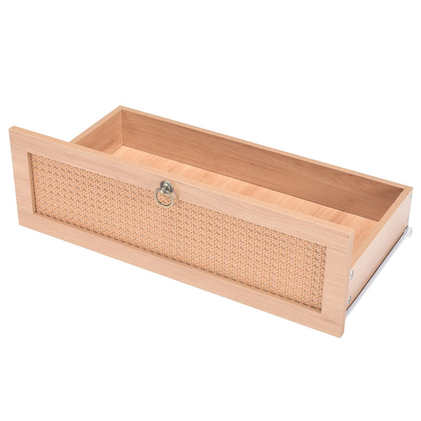 English Elm Rattan 6-Drawer Double Dresser with Handwoven PE Rattan Fronts, Wood Top, Copper Pulls, Spacious Storage Natural T3623P411337