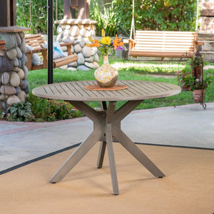 English Elm Christopher Knight Home® - Stanford Round Acacia Outdoor Dining Table for 4 with Gray X-Base, Slatted Top, Durable Hardwood Finish N768P238585G