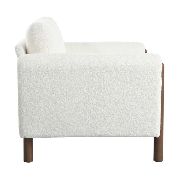 English Elm Christopher Knight Home® - Oversized Teddy Velvet Accent Chair with Curved Armrests, Tufted Mid-Century Design and Walnut Legs White N765P189679W