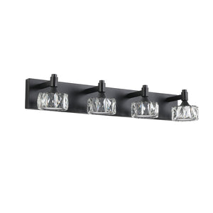 English Elm Modern Matte Black 4 Light Led Vanity Bar Crystal Shades Bathroom Wall Sconce W1340P206825