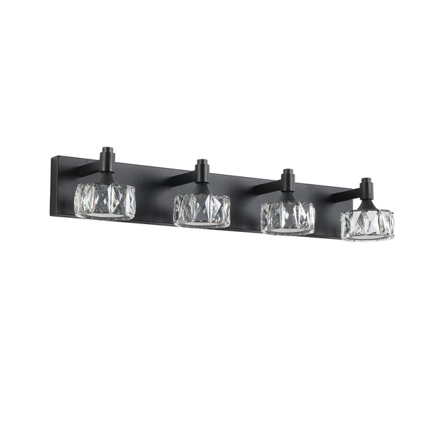 English Elm Modern Matte Black 4 Light Led Vanity Bar Crystal Shades Bathroom Wall Sconce W1340P206825
