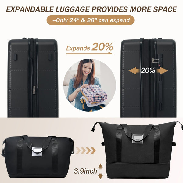 English Elm Luggage 5 Piece Hardside Abs Set with Front Access Carry on and Tsa Spinner Wheels Black N732P391557B