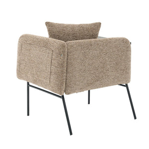 English Elm Leisure Linen Accent Chair with Built-in Side Table Pockets and Lumbar Pillow Modern Khaki W395P453308