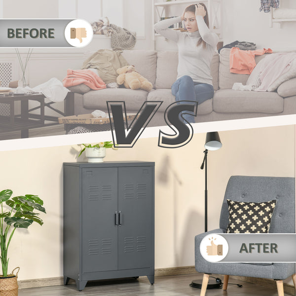 English Elm HOMCOM Industrial Steel Storage Cabinet with Adjustable Shelves, Locker-Style Doors, Anti-Tip Safety W2225P173907