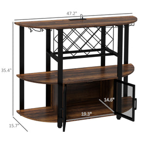 English Elm HOMCOM Industrial Wine Bar Cabinet with LED Lights, Charging Station, 10-Bottle Rack, Rustic Brown W2225P200789