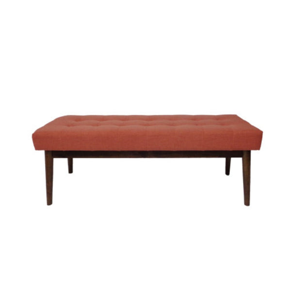 English Elm Mid-century Button Tufted Ottoman with Walnut Tapered Legs for Living Room Bedroom Coral N778P440482C