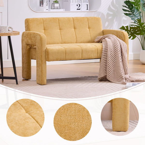 English Elm Nordic Ergonomic Double Armchair Upholstered Chenille Two-Seater Sofa 550lb Capacity Compact Lounge Chair Yellow W395P380536