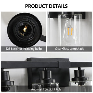 English Elm 51" Black 8-Light Vanity Light with Clear Glass Shades, Modern Iron Bathroom Wall Fixture for Mirror and Dressing Room W2312P374793