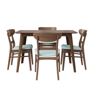English Elm [video] Mid-century Modern Rubberwood Dining Set with Splayed Legs and Upholstered Chairs N759S011011M