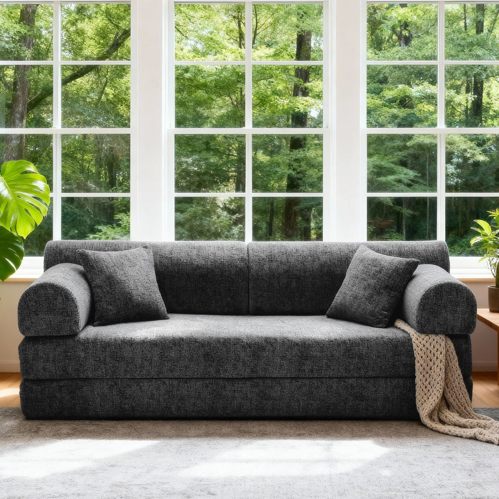 English Elm Convertible Bouclé Floor Sofa Bed Loveseat Daybed for Studio Living Room Black W5532P458418