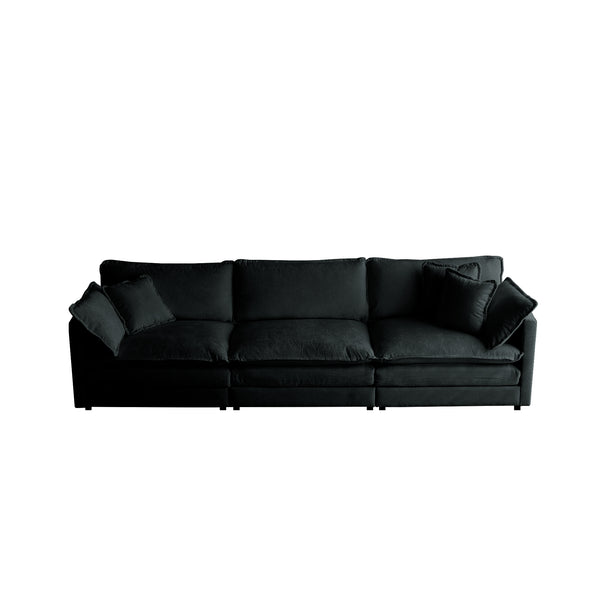 English Elm Mid-Century Modern 3-Seater Sofa In Black Chenille With Pillows - Stylish Comfort For Any Space W714S00627