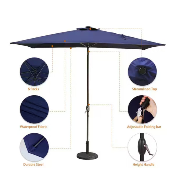 English Elm 6.5 X 10 Ft Rectangular Outdoor Patio Umbrella with Crank Tilt Uv Resistant Canopy Navy Blue B082P454958