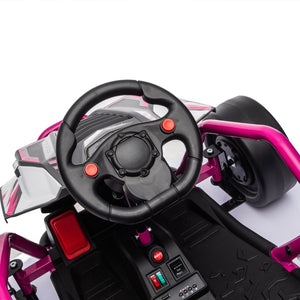 English Elm 24v Dual Motor Kids Go Kart with Drift Mode Roll Cage and Rear Suspension Ages 6 to 12 Rose Pink W1578P454058