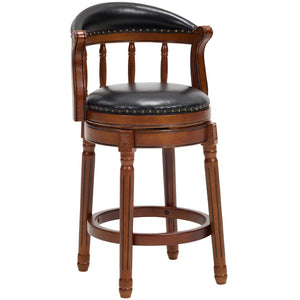 English Elm Seat 26" Cow Top Leather Swivel Bar Stool With Back - Rustic Wooden Chair For Kitchen & Dining W2195P331496-GIGA