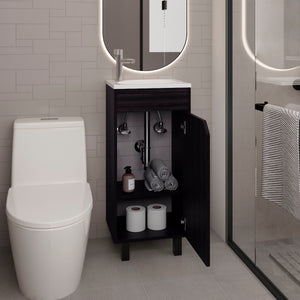 English Elm Bathroom Sleek Single-Door Vanity with Integrated Sink — Modern Minimalist Engineered Wood Storage, Durable & Eco-Friendly Black 33.86 L x 18.9 W x 11.42 H B097P296887