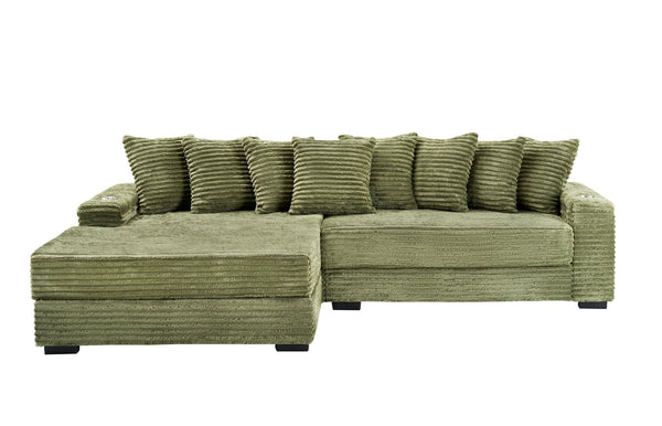 English Elm 111.4-inch corduroy L-shaped sofa with reversible chaise, armrest cup holders, lockers, sturdy frame Green W1278S00102