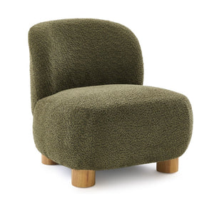 English Elm Boucle Rounded Accent Chair with Rubberwood Legs for Modern Minimalist Living Rooms Natural Wood,Olive Green N776P423410G