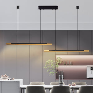 English Elm 75-inch Matte Black Gold Linear Led Pendant Dimmable Fixture for Dining or Kitchen W1340P264190
