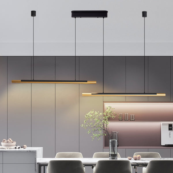 English Elm 75-inch Matte Black Gold Linear Led Pendant Dimmable Fixture for Dining or Kitchen W1340P264190