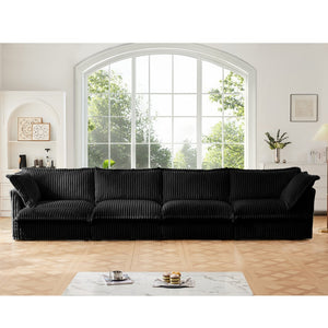 English Elm Slipcovered 4-Seater Sofa - Extra Deep, Removable Black Corduroy Couch For Stylish Living Rooms W3041S00099-GIGA