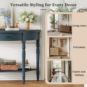 English Elm Trexm Farmhouse Half Moon Entryway Console with Drawer Open Shelf Pine Legs Navy N715P383795M