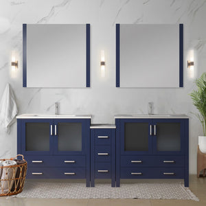 English Elm Navy Blue Double Bath Vanity Set With Storage, Chrome Faucet, White Ceramic Top & Mirrors Included B2731S01217
