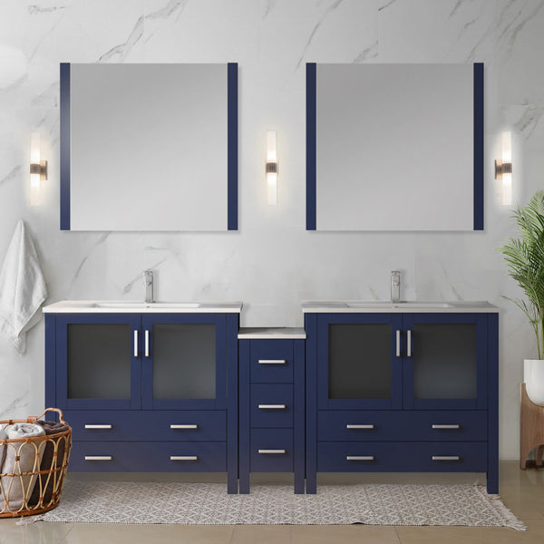 English Elm Navy Blue Double Bath Vanity Set With Storage, Chrome Faucet, White Ceramic Top & Mirrors Included B2731S01217