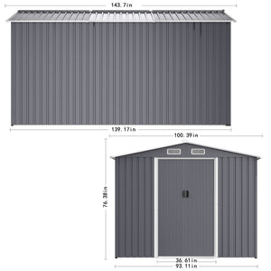 English Elm Outdoor Galvanized Steel Storage Shed 8x12 Ft with Sliding Doors and Air Vent W2911S00005