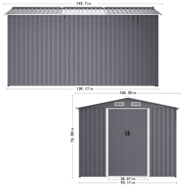 English Elm Outdoor Galvanized Steel Storage Shed 8x12 Ft with Sliding Doors and Air Vent W2911S00005