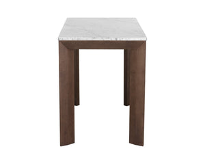Sunpan FERGUS Counter Table - Elegant White Marble Top with Solid Rubberwood Legs for Modern Dining Spaces 104403